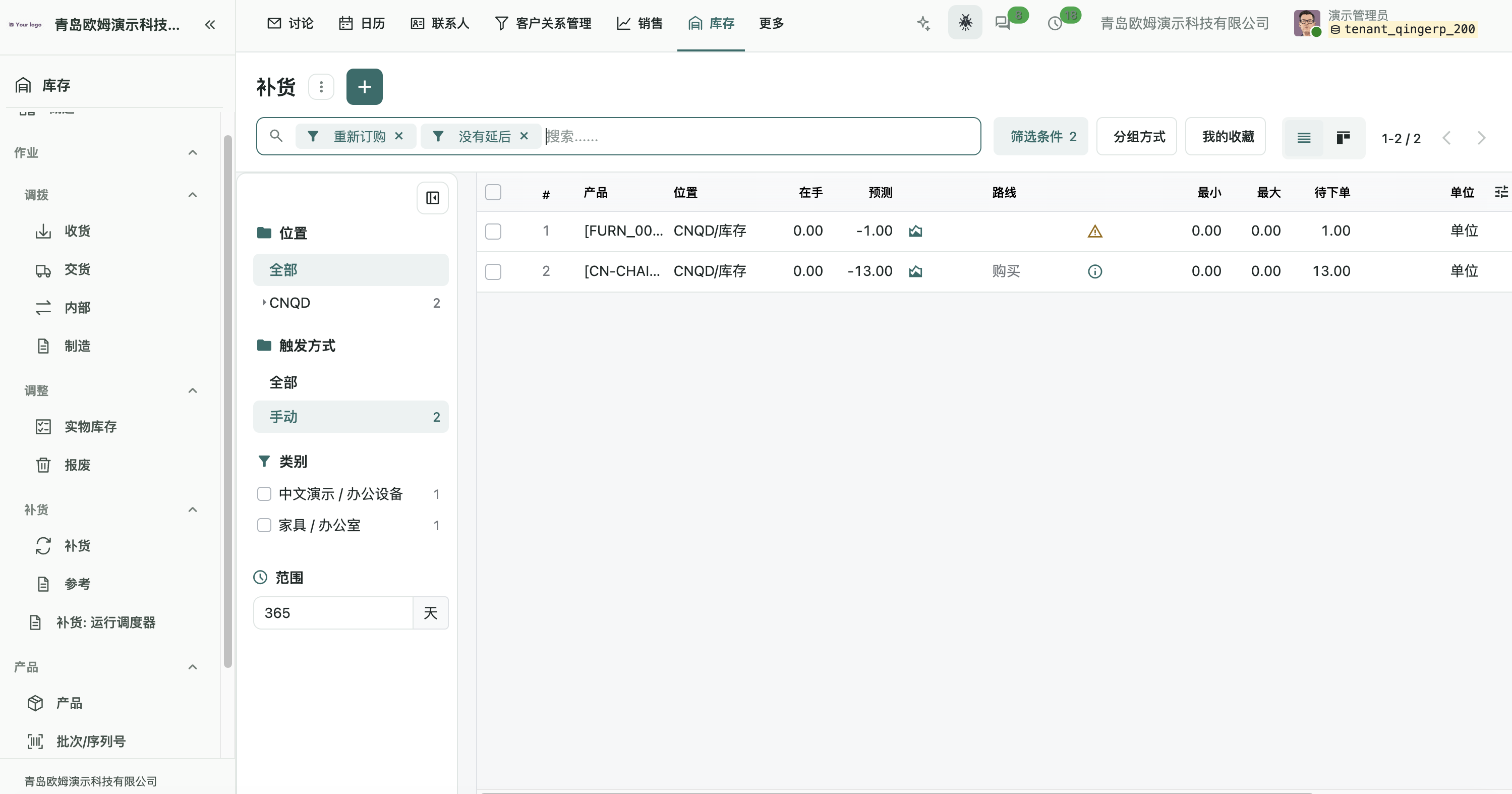 补货列表展示位置、在手、预测、路线和待下单数量